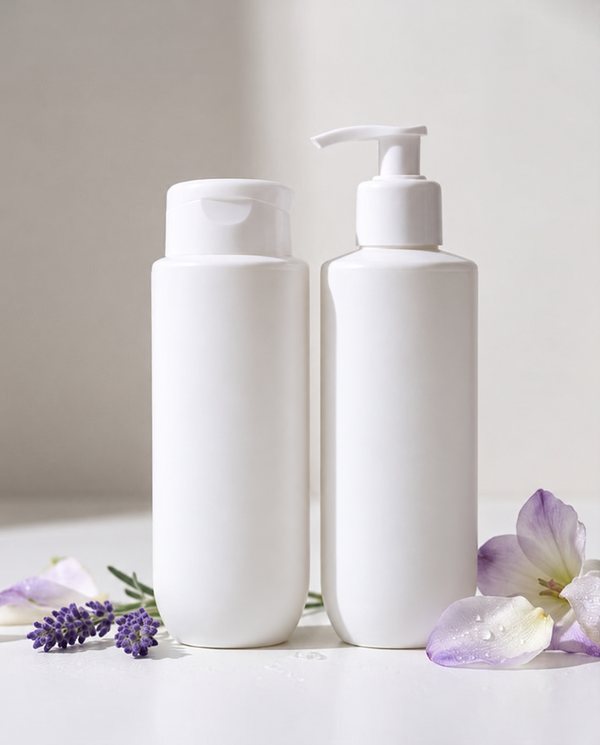 Shampoo e condicionador com rótulo em branco